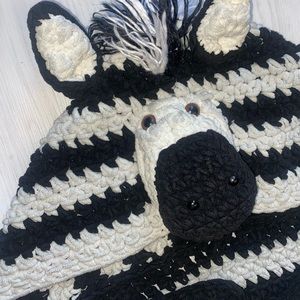 Zebra animal hooded Snuggie soft handmade crochet Chunky knit Throw blanket wrap